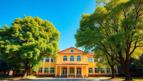 Sparplan Stadtschule Bad Oldesloe campus on a sunny day with trees and blue sky.