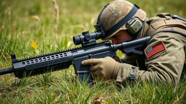 Focused soldier in military exercise on grassy field for Wehrpflicht Schleswig-Holstein Musterung 2027.