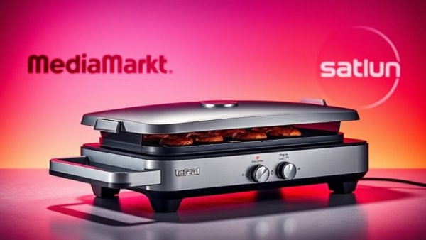 Tefal OptiGrill Elite XL Kontaktgrill with logos on gradient orange and white background.