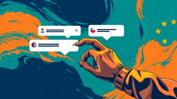 EU-Vorschlag für freiwillige Chatkontrolle: stylized hand controlling chat messages.