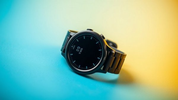 Amazfit Balance 2 smartwatch on a blue and yellow backdrop.