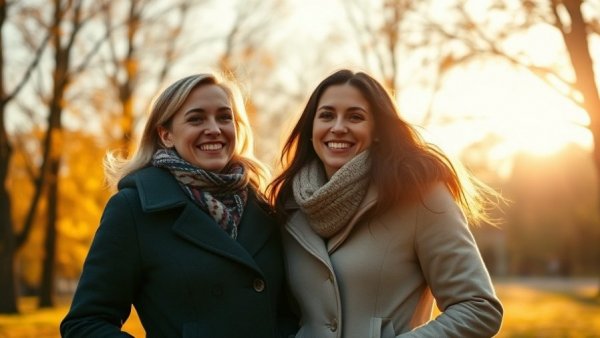 Zwillingsschwestern im Herbstpark, Krebsrisiko Magenentfernung.