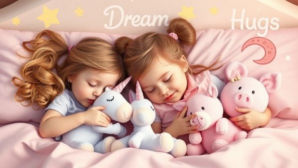 Dreamhugs von Craze für besseren Schlaf with girls cuddling plush toys.