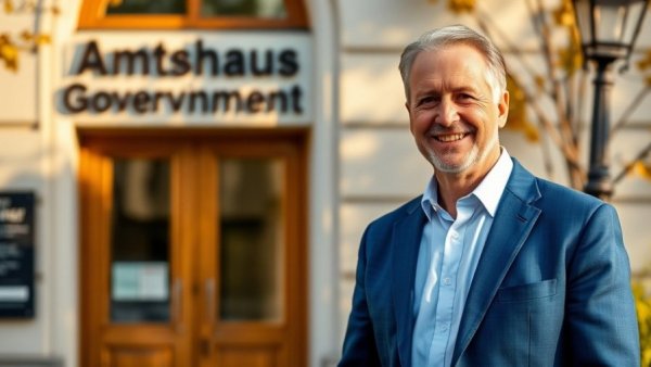 Bundeswehr-Offizier Bürgermeister Trittau in front of Amtshaus.