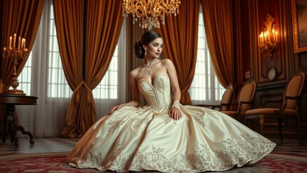 Elegant woman in ball gown for Sissi Weihnachtsprogramm.