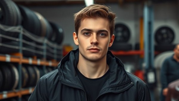 Young man in auto workshop, Flensburg.