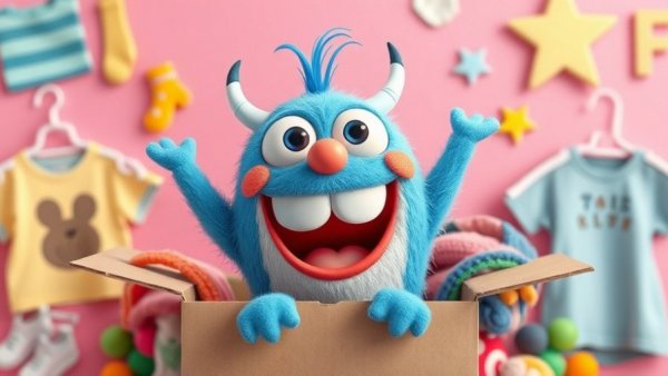 Vibrant Kuscheltier Monster NUNOS toy with clothing, 3D style.