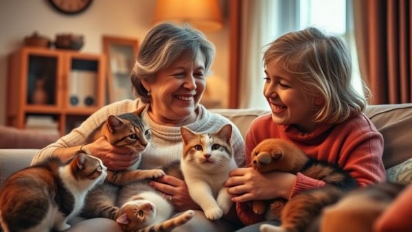 Baby born Kočka Cookie scene with woman and girl playing with cats.