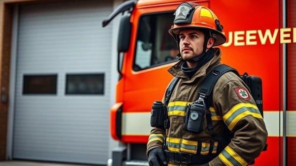 Firefighter with fire truck 'Brände durch Lithium-Ionen-Akkus'