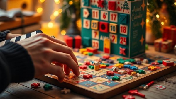 Hands working on a Rätsel-Adventskalender 2025 game board.