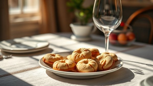 Artistic cookie arrangement on plate under soft natural lighting.