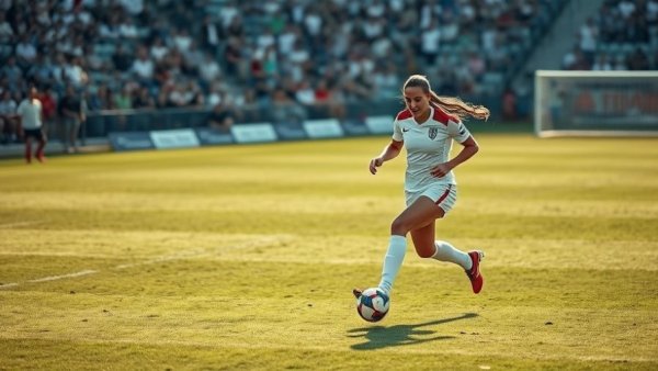 Live soccer action today with female players in intense match.