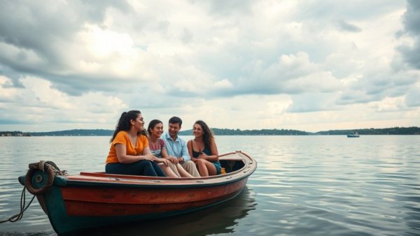 Inselhopping Elbe boat tour with people smiling.