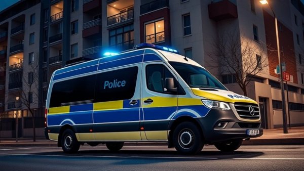 German police van at night related to häusliche Gewalt in Deutschland.