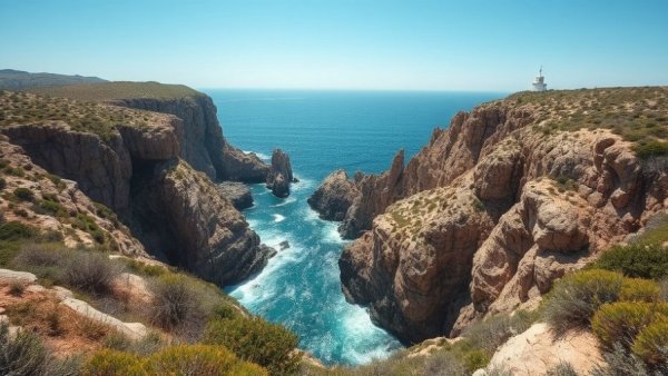 Scenic view of Crozon Peninsula cliffs and ocean coast.