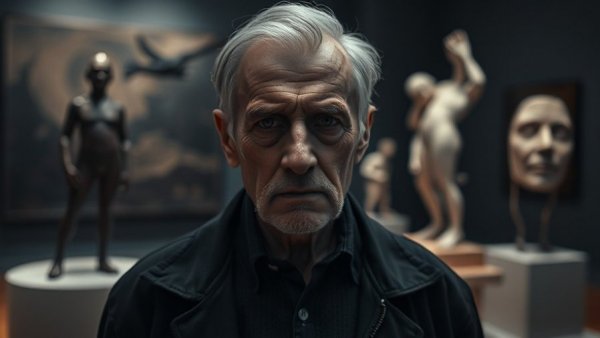 Portrait of a man in a moody gallery, Kunstfälschung und Ermittlungen bei Giacometti.