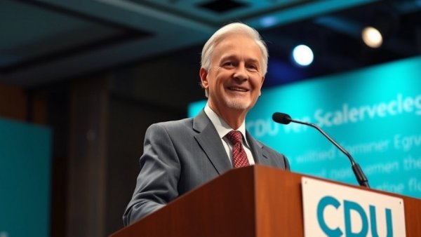 Older man in suit at CDU podium, smiling, Wadephul lobt Bundesregierung.