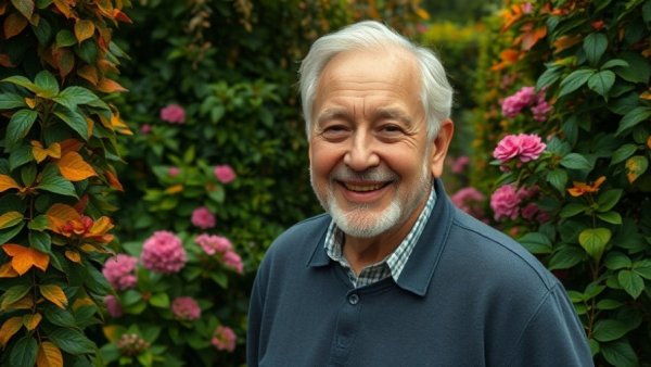 Elderly man in garden with autumn leaves: Westerau Bürgermeisterwahl.
