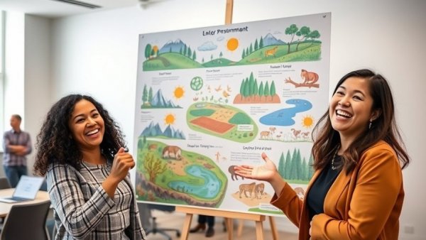 Two women at an environmental poster discussing Schadstoffbelastung im Herrenteich.