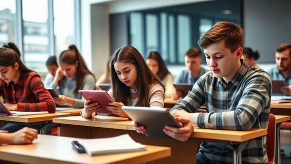 Students using tablets in a Schleswig-Holstein classroom.