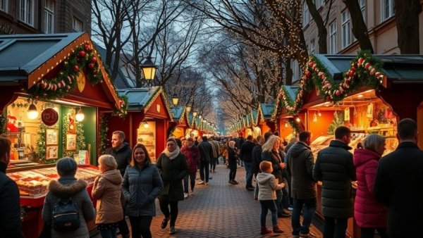 Lively Weihnachtsmärkte Ahrensburg 2025 Christmas market with festive stalls.