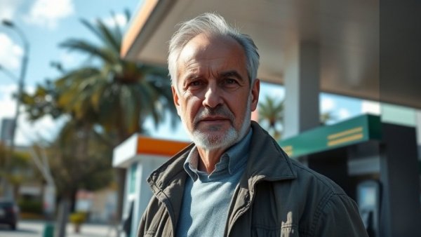 Middle-aged man at Shell station, related to Abriss für Wohnungsbau in Hamburg