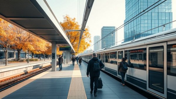 U1 Bahn Hamburg platform with train and autumn scene.