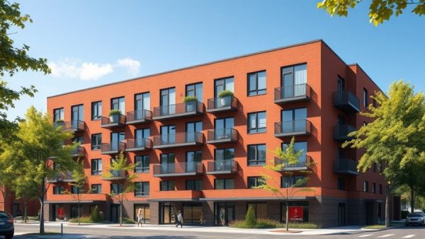 Modern apartment complex in Hamburg, affordable housing.