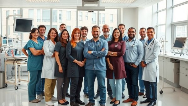 Group at Pflegecampus Reinbek standing in a medical training room.