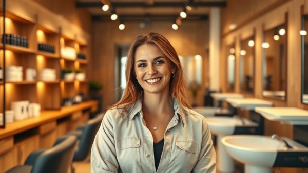 Friseurin Norderstedt in a modern salon, smiling confidently.
