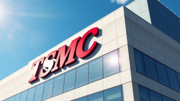 Geheimnisverrat TSMC Intel logo on a modern glass building.