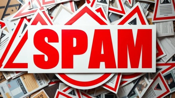 Red warning signs with 'SPAM' text, illustrating digital threats.