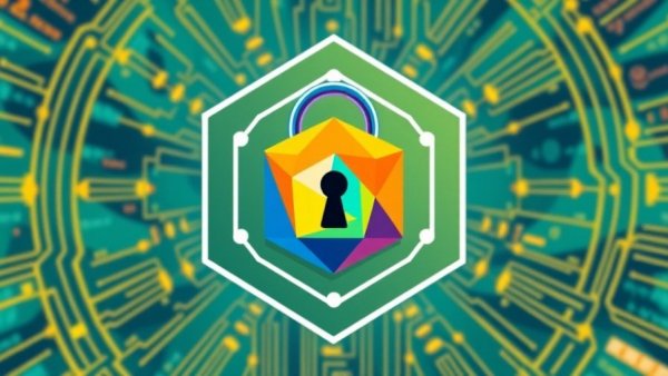 Digitale ID Gefahren UK: Colorful padlock symbol on a hexagonal pattern.
