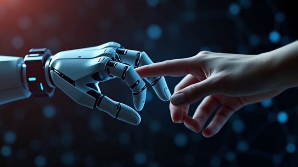 Futuristic hand connection depicting ChatGPT als Therapeut theme.