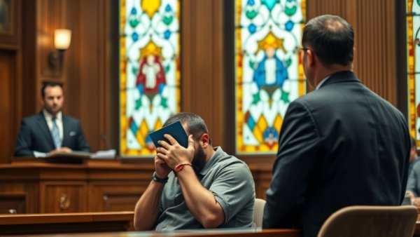 Courtroom scene related to Xylazin im Ouzo Prozess, man with blue folder.