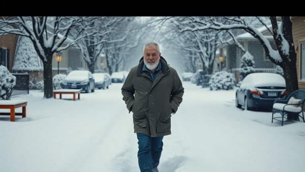 Wintereinbruch in Hamburg: Man navigating snowy chaos in suburban setting