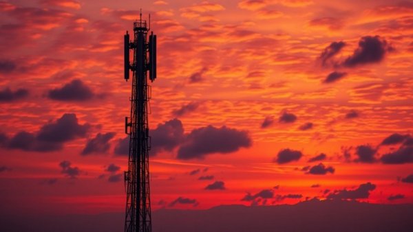 Mobilfunk im Landkreis Stormarn tower against sunset sky.