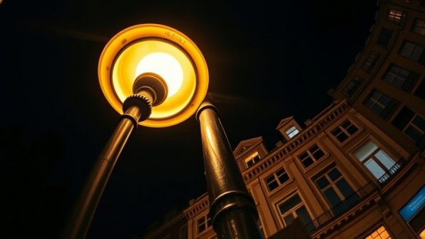 Dramatic streetlamp view in Bad Oldesloe highlighting Stromschlag-Gefahr.