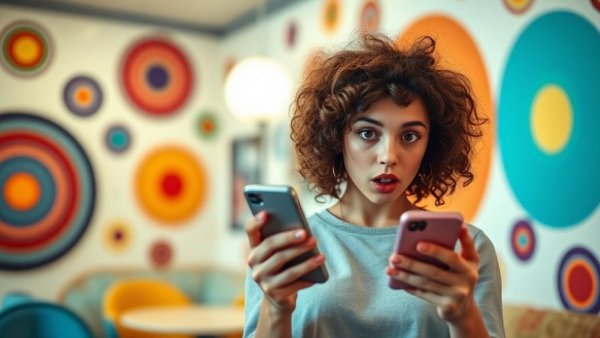 Surprised woman using phone with Temu-Gutscheine und Rabattcodes.