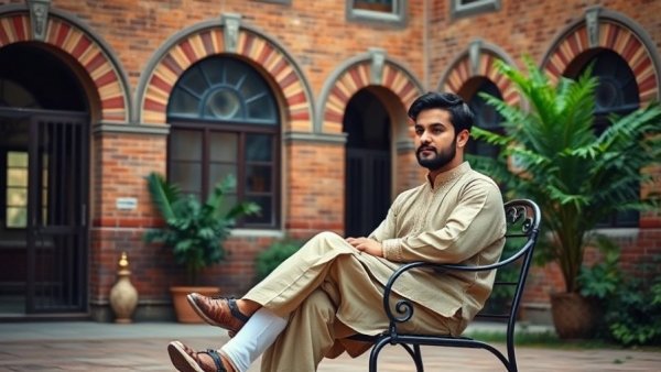 Relaxed man at Gut Wittmoldt in traditional attire.