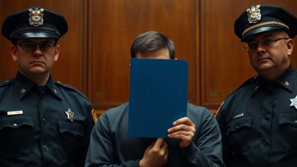 Courtroom scene related to Messerangriff Fun-Parc Trittau, person covering face.