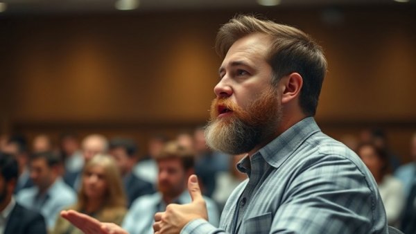Mann bei Konferenz im Gespräch über 'Übernahme von Northvolt durch Lyten'.