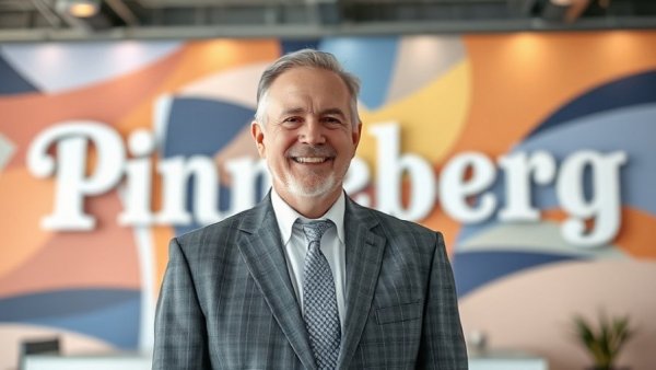 Professionally dressed man in front of Pinneberg banner promoting bezahlbare Wohnungen in Pinneberg.