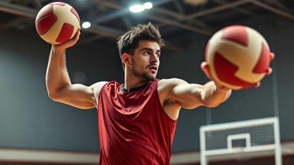 Handball player preparing a throw on court with focus.