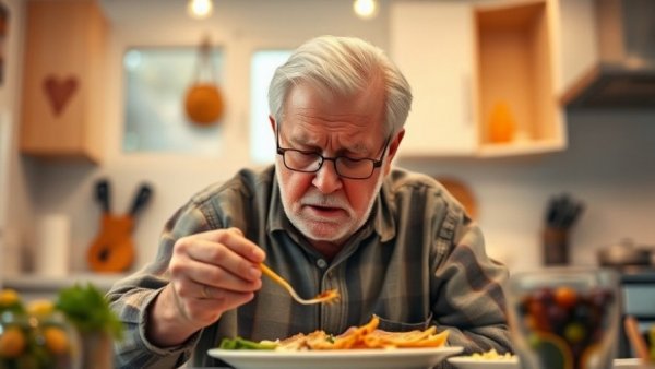 Elderly man focusing on eating indoors with interest, Sashimi kochen