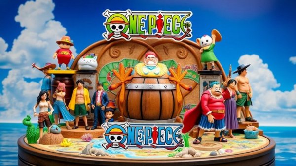 Colorful display of One Piece Sammelspaß collectibles.