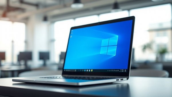 Laptop displaying Windows 10, related to Update KB5073724, in bright office.