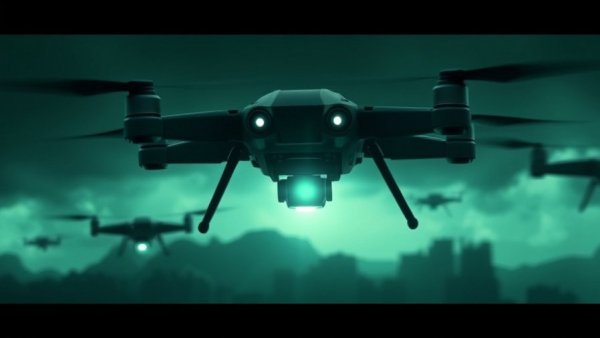 Surveillance drones with eyes in digital night sky over Baton Rouge.