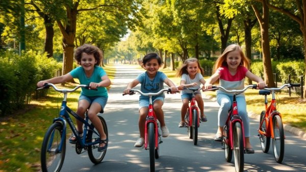 Kinder beim Radfahren mit Sparky, sicher unterwegs im Park.