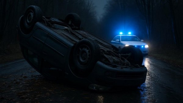 Overturned compact car on L287 near Mölln at night with police.